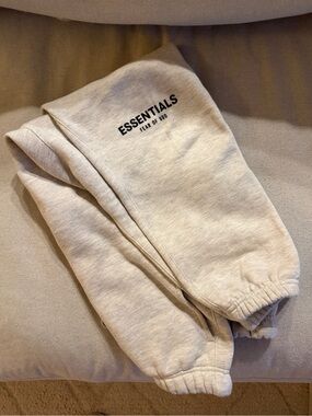 Essentials Light Oatmeal Drawstring Sweatpants with Cuffed Ankles